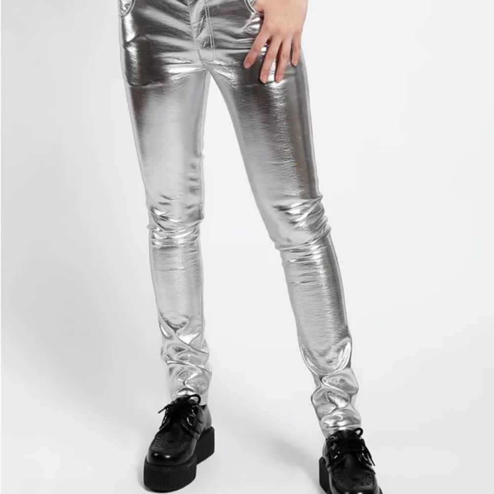 Tripp NYC Shiny Silver Skinny Pants